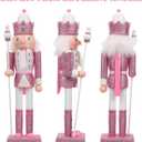 Veemoon Pink Nutcracker Soldier Figure, 12inch Glitter Wood Nutcracker Ornament Xmas Party Table Centerpiece Figurines Winter Festival Soldier Decoration for Home Holiday Favor Fireplace Farmhouse