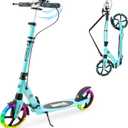 Scooter for Kids Ages 8+ Teens & Adults, Lightweight Kick Scooter with Carry Strap Adjustable Height Equipped with Front handbrake and Rear Brake, Big Sturdy PU Flash Wheels (Blue)