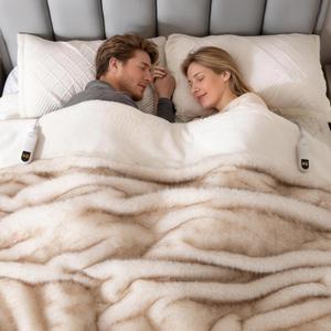 Bearhug Heated Blanket Queen Size 84"x90" - Luxury Dual Sided Faux Fur Electric Blanket with Dual Controllers, 10 Heat Levels & 9H Auto Off, ETL Certified Machine Washable Ultra Plush, Gift-Ready