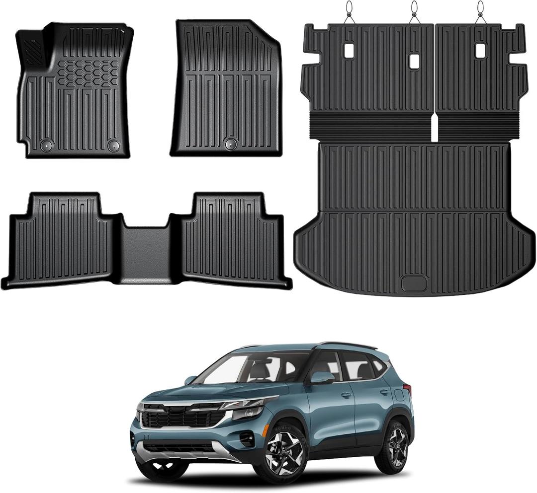 Floor Mats for Kia Seltos 2024-2026, All Weather Floor Mats Trunk Cargo Liner with Backrest Protectors Accessories, Full Coverage Set (Not fit Subwoofer)