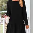 PRETTYGARDEN Womens Patchwork Sweatshirt Dress 2025 Fall Casual Long Sleeve Crewneck Pullover Cute Babydoll Mini Dresses (Black,Medium) (Black)