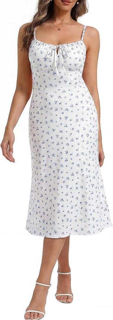 Belle Poque Floral Dress for Women Summer Backless Spaghetti Strap Dresses Cami Dresses Tea Party Dress (XL)
