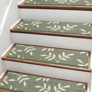 Carpet Stair Treads, Non-Slip Stair Treads for Wooden Steps Indoor, 30x8 Stair Runner for Pets Non Skid Wood Staircase Step Treads Reusable, Set of 15, Green