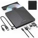 External CD DVD Drive, Ultra Slim CD Burner USB 3.0 with 4 USB Ports and 2 TF/SD Card Slots, Optical Disk Drive for Laptop Mac, PC Windows 11/10/8/7 Linux OS