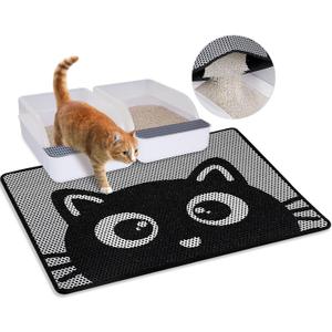 Bienbee Cat Litter Mat, 30"x24" Litter Mat Double Layer Litter Trapping Mat, Reduces Tracking and Keeps Floors Clean, Black Cat L
