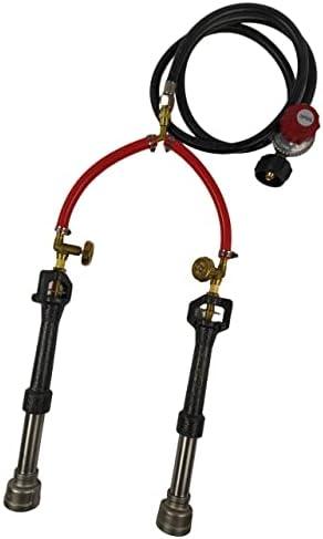 Double Propane Forge Burners with Gas Hose and Regulator for Blacksmith Knife Making Gas Furnace Burner, High Pressure Cast-Iron Burner Head, Burner Assembly Flame Control System, Replacement