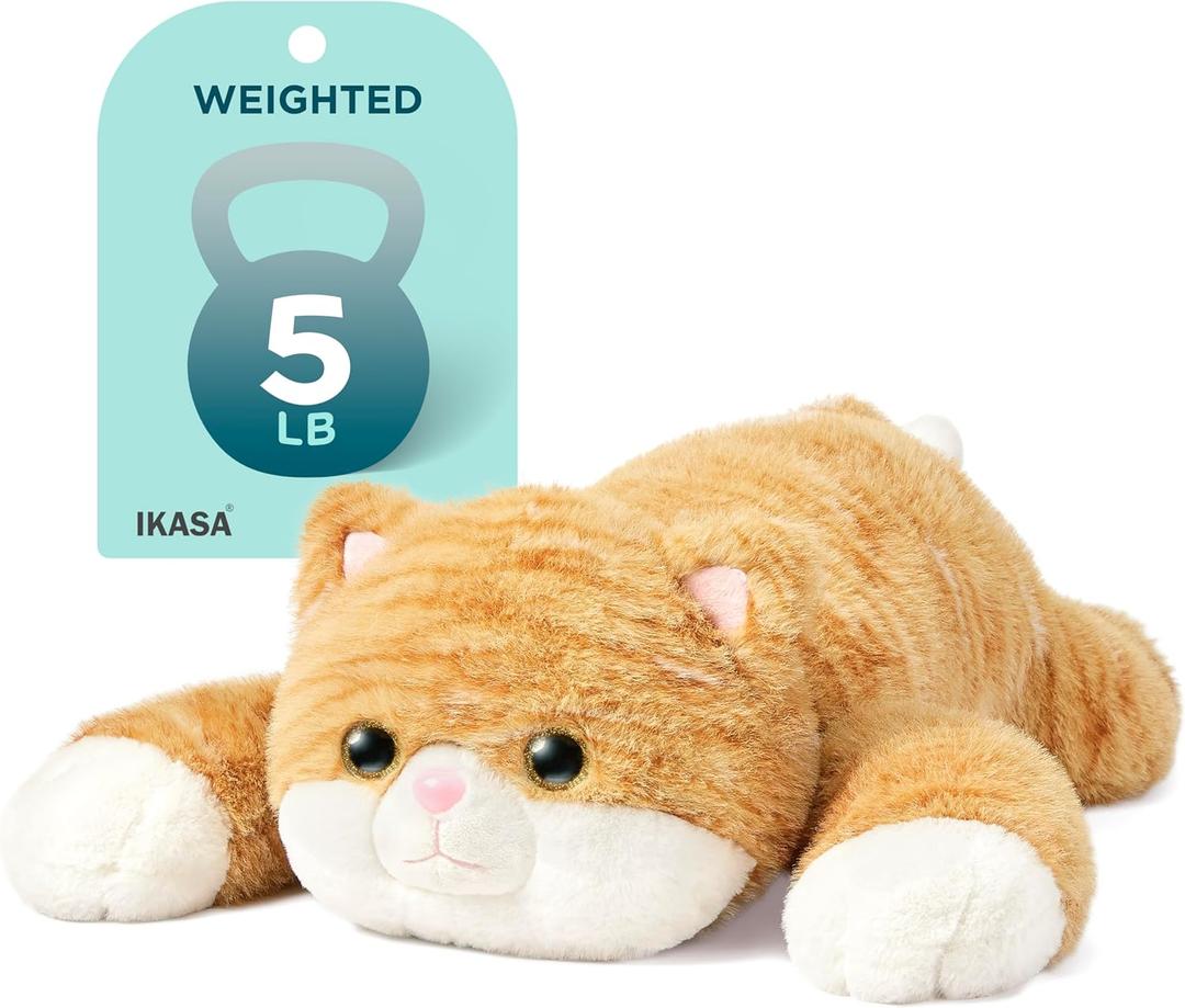 IKASA 5 lbs Weighted Stuffed Animal Orange Tabby Cat Plush Toy,Giant Large Big Jumbo Soft Kitten Toys,24 inches Huge Cute Fat Plushy,Gifts for Kids