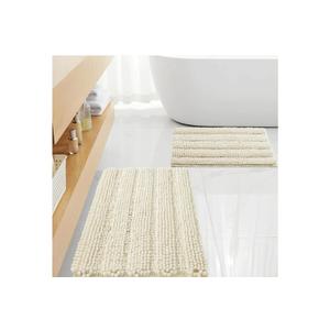 Non Slip Thick Shaggy Chenille Bathroom Rug Sets 2 Piece, Thickened Hot Melt Rubber Bottom Bath Mats for Bathroom, Bath Rugs Quick Dry Machine Washable for Shower (Ivory White, 32"x20" Plus 17"x24")