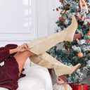 Women Cowboy Knee High Boots Chunky Block Heel Square Toe Tall Riding Boots (9.5, Beige)