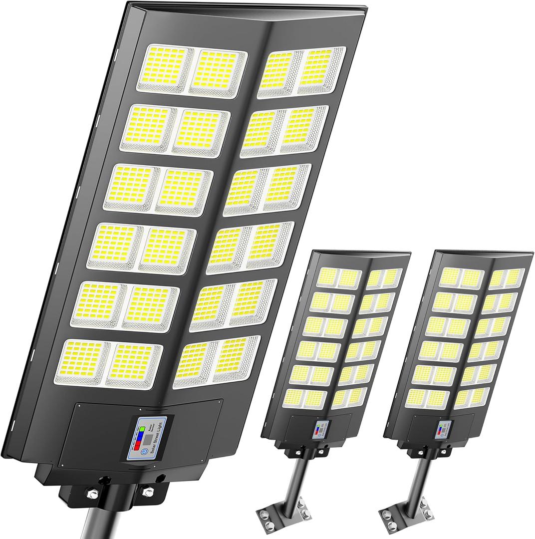loyoele 9000W Solar Street Lights Outdoor 240000LM, Commercial Parking Lot Light 7000K, Solar Flood Outdoor Lights IP67 Waterproof with Motion Sensor for Road,Garden, Basketball Courts - 3 Pack, 9600