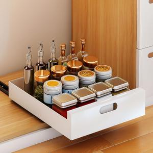 bealy 21'' Deep Pull Out Cabinet Organizer Adhesive, 10'' Wide Roll Out Cabinet Drawers for Face Frame or Frameless Cabinets, Sturdy Carbon Steel Kitchen Organizer Shelf for Pantry, Kitchen, Bathroom