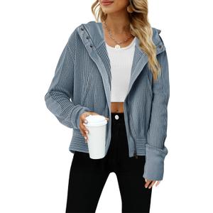 Yanekop Womens Waffle Knit Jackets Zip Up Hoodie Jacket Long Sleeve Cropped Hoodie Fall Outfits Casual Winter Clothes (Small, Dusty Blue)