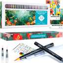 32 Watercolor Pens Set Includes 26 Vivid Colors, Real Brush Tips Paint Markers Set with 2 Blender Pens, Watercolor Pad and Coloring Pad, Art Supplies Gifts for Beginners Young Artists and Adults