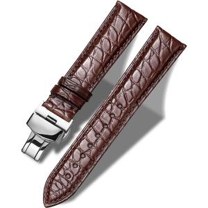 Moran Genuine Leather Band Alligator and Cowhide Replacement Deployment Buckle Watch strap18mm to 24mm Crocodile Leather Strap for Men's and Women's