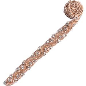 ShiDianYi Rose Gold Wedding Belt Crystal Beaded Applique Wedding Sash Rhinestone Belt for Dresses Bridal Decoration