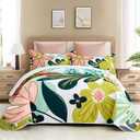 Tyrot 3 Piece Boho Floral Californial King Size Quilt Sets Farmhouse Reversible Lightweight Bedspread Coverlet with 2 Shams Botanical Microfiber Bedding Quilts Set for All Season, 118''x106''