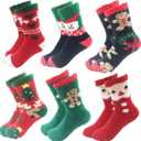 October Elf 6 Pairs Adult Christmas Holiday Socks - Warm, Cozy Fuzzy Socks With Plus Size And Anti-Slip Bottom (Green)
