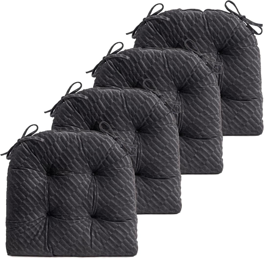 FABRICASTLE Chair Cushions Pads Non-Skid Comfortable 17" x 16" Seat Cushion Cover Set of 4 for Indoor Kitchen Dining Room Office Chairs (Black, 4 Counts (Pack of 1))