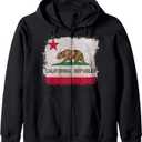 California Republic Flag Distressed Souvenir Bear Zip Hoodie (Small, Black)