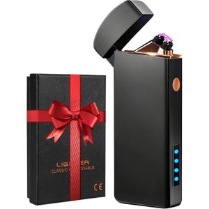 Coquimbo Fathers Day Dad Gifts for Men Him Husband from Daughter Son Wife, Electric Lighter USB Rechargeable Windproof Flameless Dual Arc Plasma Lighters for Candle Incense Camping (Black)