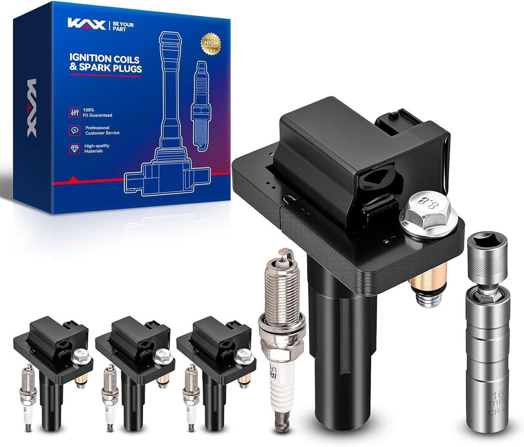 KAX 4-Pack Ignition Coil Pack & Iridium Spark Plugs Kit w/Magnetic Socket for Subaru Impreza 2011-2014 2.5T WRX STI 2015-2018 Forester 2011-2013 2.5T Legacy 2010-2012 2.5T, Replace#UF665, 93893