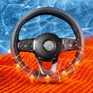 Heated Steering Wheel Cover  WARMITORY Luxury Steering Wheel Heater, 12V Quick Hand Warmer, 14.515 inches Outer Diameter for StandardSize Car Steering Wheels(Leatheret PU)(Black)