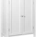 ZENY Bathroom Floor Storage Cabinet with Double Door + Adjustable Shelf, Wooden Organizer Cabinet for Living Room, Bathroom, Bedroom, Modern Home Furniture (White)
