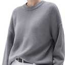 SUUKSESS Women Cashmere Blend Oversized Crew Neck Long Sleeve Pullover Sweaters (Large, Heather Grey)