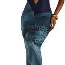 WDIRARA Women's Floral Halter Bodycon Dress Sleeveless Split Tie Backless Maxi Dresses (Multicolored Blue, Medium)