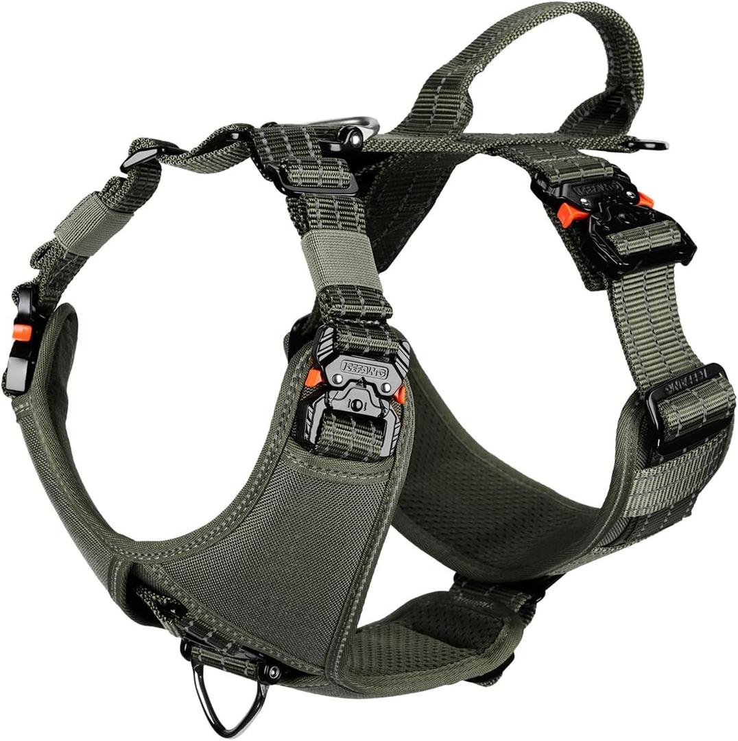 ICEFANG Dog Strap Harness with 4 x Metal Buckles,for Large Sized Dog,K9 Vest,Y-Shape Chest,Adjustable Pet Harness,No-Pull Front Leash Clip (Large (Pack of 1), Green)