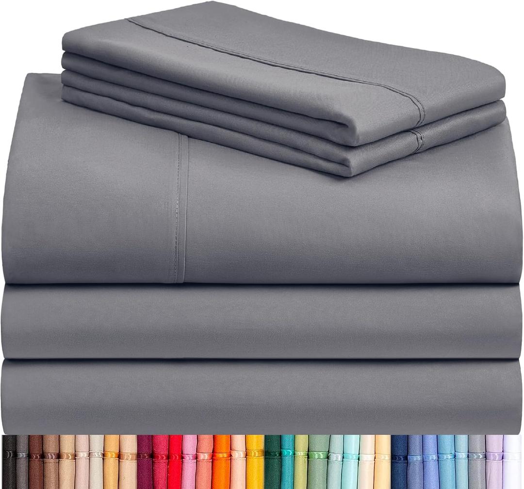 LuxClub 5 PC Split King Sheet Set, Deep Pockets Wrinkle Free Cooling Bed Sheets Hotel Bedding for Women, Men, Includes 2 Fitted Sheet, 1 Flat Sheet and 2 PillowcasesSoft Light Grey