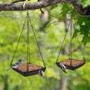 MIXXIDEA Hanging Bird Feeder Tray Metal Mesh Platform Seed Feeder with Durable Chains for Outdoors Garden Great for Attracting Birds (2 Pack)
