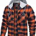 TACVASEN Men's Flannel Long Sleeve Hoodie Plaid Shirts Lightweight Cotton Button Down Casual Shirts with Pocket