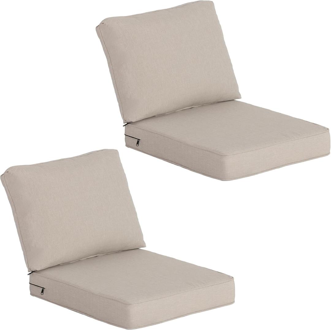 COZYVIDA Outdoor Deep Seat Cushion Set of 2,24" x 27.5"x4.5" Patio Cushions Resilient Foam Filling, Water-Resistant Stain-Resistant UV-Resistant 1000+ Hrs, Weather Resistant,YKK Zippers,Putty