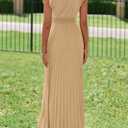 KIRUNDO Women's Summer Maxi Dresses Elegant V Neck Ruffle Flutter Sleeves Empire Waist Pleated Flowy Wedding Guest Dress (Beige, S)