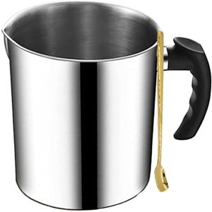 Phinicco Candle Making Pouring Pot, 44oz 1.3L Wax Melting Pot and Spoon 304 Stainless Steel Candle Making Pitcher Heat-Resistant Handle Dripless Pouring Spout Design