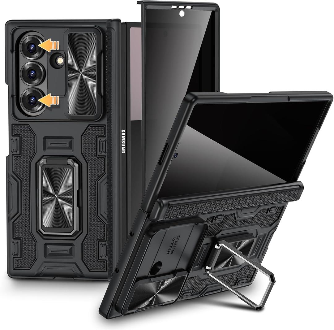 VEGO for Samsung Z Fold 7 Case with Screen Protector [Anti-Peeping][ Built-in Hinge Protection & Slide Camera Cover] Full-Body Shockproof Protective Rugged Kickstand Case for Galaxy Z Fold 7 - Black