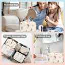 3Pcs Quilted Makeup Bag - Cotton Large Floral Makeup Bag, Travel Cosmetic Bag Cute Flower Aesthetic Floral Toiletry Organizer Bag Set for Women (02White-Bear)