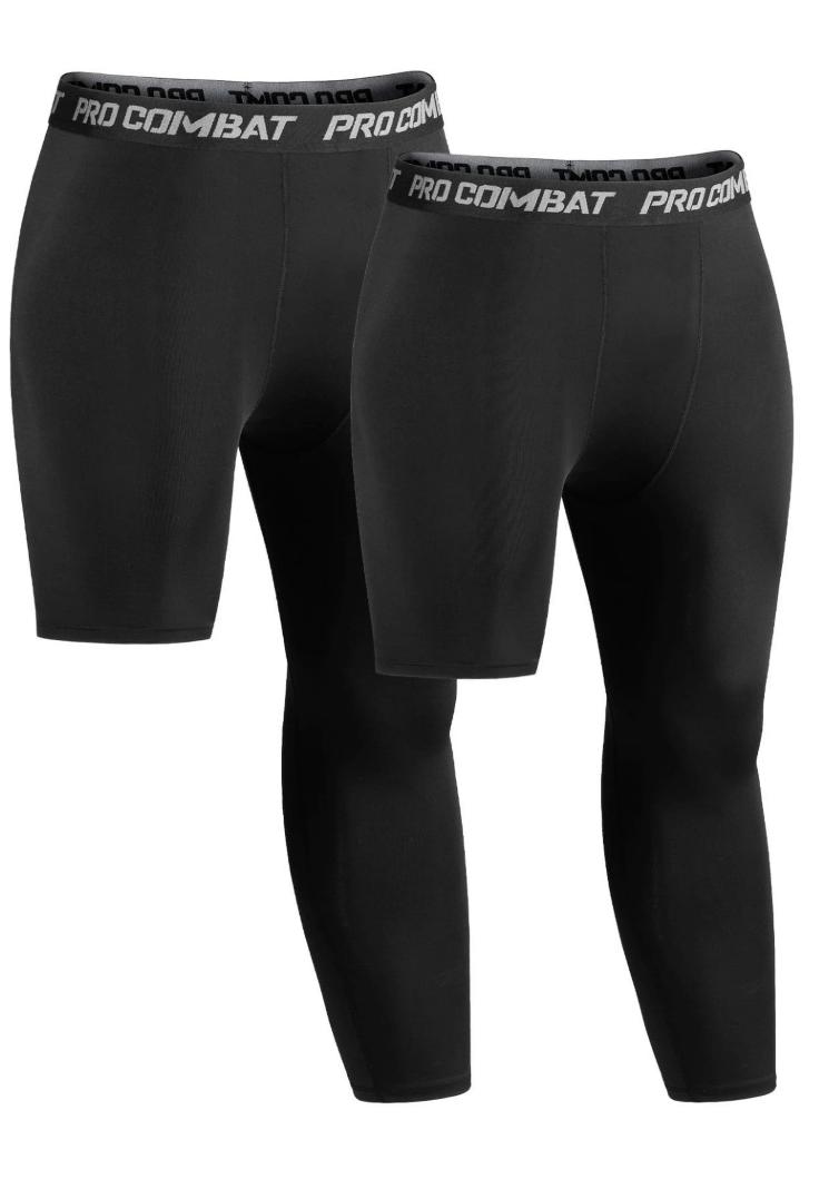 Niksa 3/4 Men's Compression Pants - Athletic Running Capri Tights Quick Dry Basketball Sports Leggings Gym Workout Base Layer(L) pack of 2