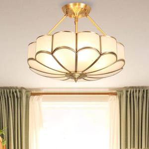 Brass Semi-Flush Mount Ceiling Light, Elegant Glass Ceiling Light Fixture for Living Room Hall Bedroom, 17.7"
