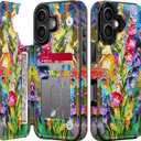 FUNMIKO for iPhone 17 Wallet Case with Card Holder + Cash Clip, RFID-Blocking, Military-Grade Drop Protection & UV-Printed Artwork, Magnetic Closure with Leather Kickstand - Vibrant Flower Portrait