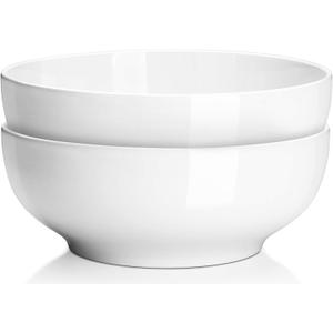 DOWAN Serving Bowls, 9.5" Large Salad Bowls for Entertaining, Side Dishes, Pho, Pasta, Centerpiece Bowls for Dinner Parties, Kitchen Decor, Microwave & Dishwasher Safe, White