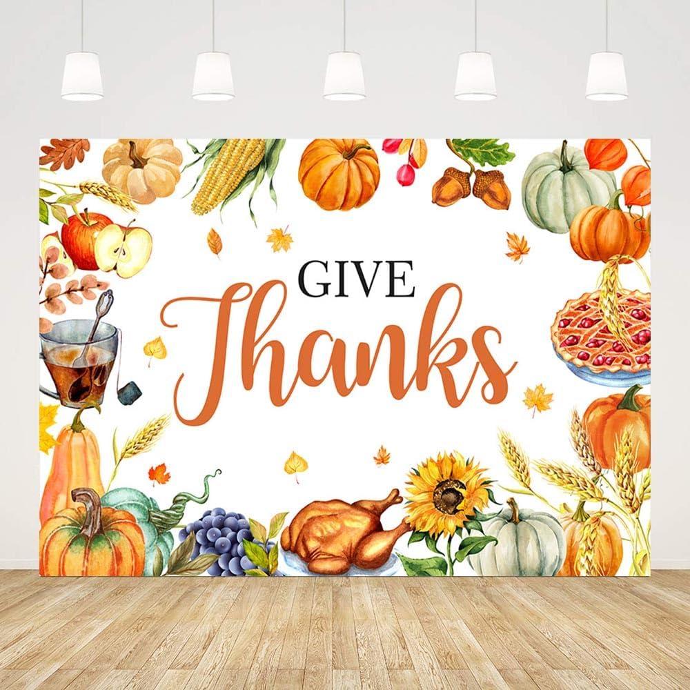 7x5ft Give Thanks Backdrop for Photography Fall Harvest Thanksgiving Photo Background Autumn Give Thanks Pumpkins Fruits Turkey Decorations Banner Supplies Photo Booth Props