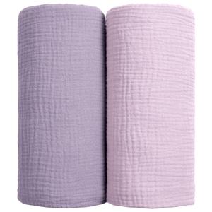 lulumoon Muslin Swaddle Blanket Baby - Cotton Swaddling Blanket Soft Baby Receiving Blankets Neutral 2Pack(Purple)