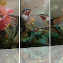 Oulores 3 Piece Hummingbird Canvas Wall Art Vintage Style Foral Bird Wall Decor Paintings Green Hummingbird Picture Prints Home Decor for Living Room Bedroom Office 16 * 24 in（Canvas