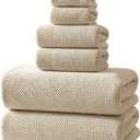 REDKISS 6-Piece Bath Towel Set - 2 Washcloths, 2 Hand Towels, 2 Bath Towels | Ultra-Fiber Coral Fleece, Super Absorbent, No Lint & No Fading | Perfect for Bathroom, Spa, Gym | Family & Adults-Camel