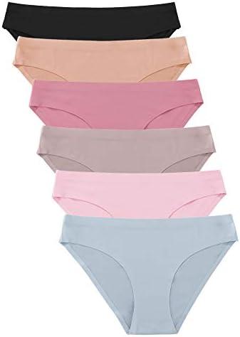 FINETOO 6 Pack Women’s Seamless Hipster Underwear No Show Panties Invisibles Briefs Soft Stretch Bikini Underwears, Medium