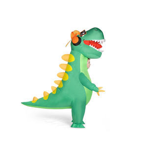 Spooktacular Creations Kids Inflatable Dinosaur Costume, Full Body Green T-rex Blow Up Costumes, With Spine, Hat, Glasses and Headphones, Funny Hip-hop Halloween Inflatable Suit