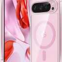 FNTCASE for Google Pixel 9 Case: Pixel 9 Pro Magnetic Non-Yellowing Clear Slim Case | Anti-Drop Shockproof Scratch Protective Thin Transparent Crystal Cell Phone Cover(Clear-Pink)