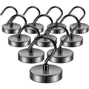 Grtard 10 Pack 110LBS Strong Magnetic Hooks Heavy Duty, Magnets with Hooks, Neodymium Magnet Hooks for Hanging, Black Large Magnetic Hooks for Cruise, Curtain, Home, Kitchen, Workplace